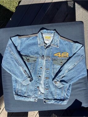 Vintage Dakota Blue Denim Jacket with #48 yellow patchwork